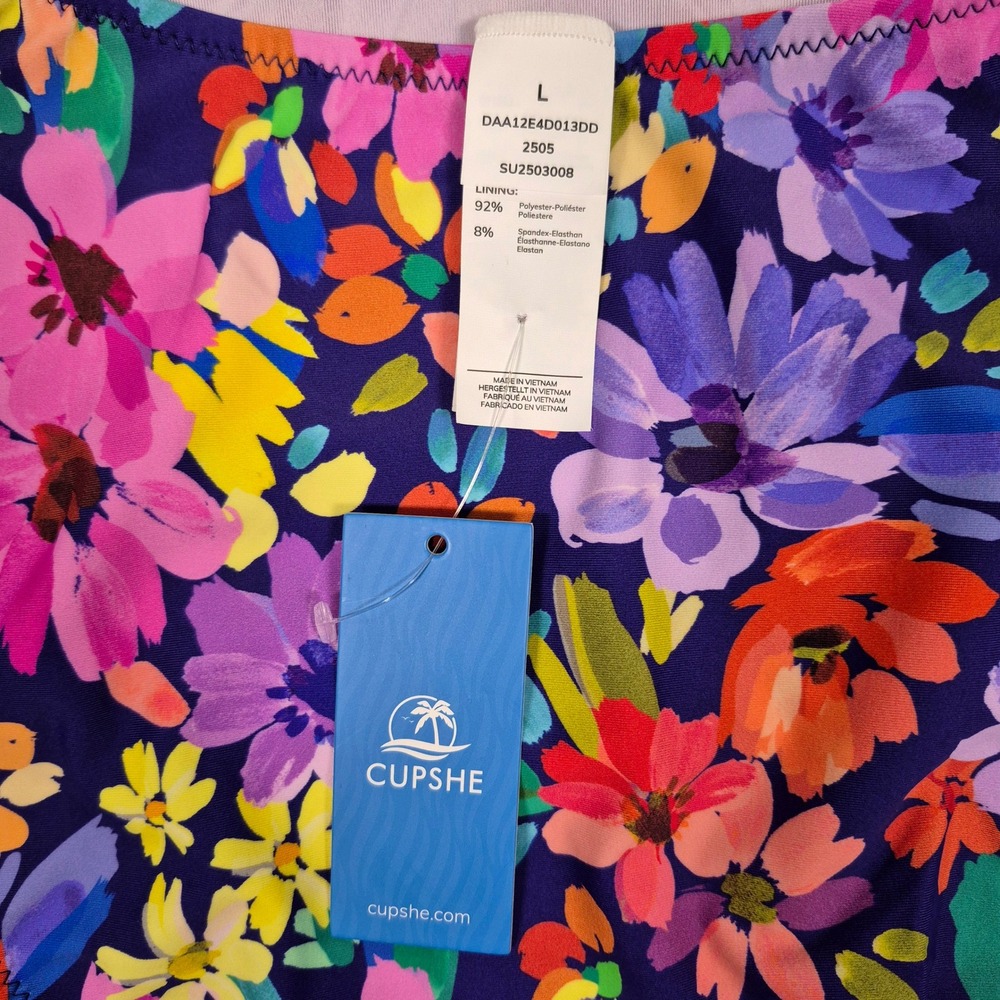 Cupshe Floral Ruffle V-Neck Tummy Control One Piece Swimsuit Purple Size L - Picture 8 of 11